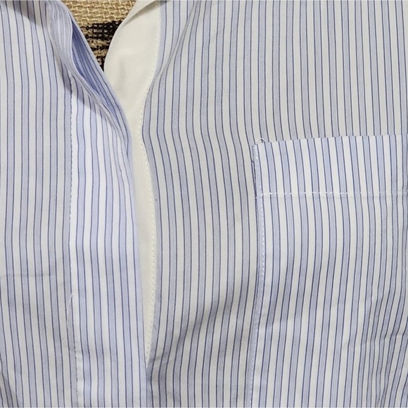 Vince striped blue and white silk button down shirt size 10 medium - Picture 7 of 8